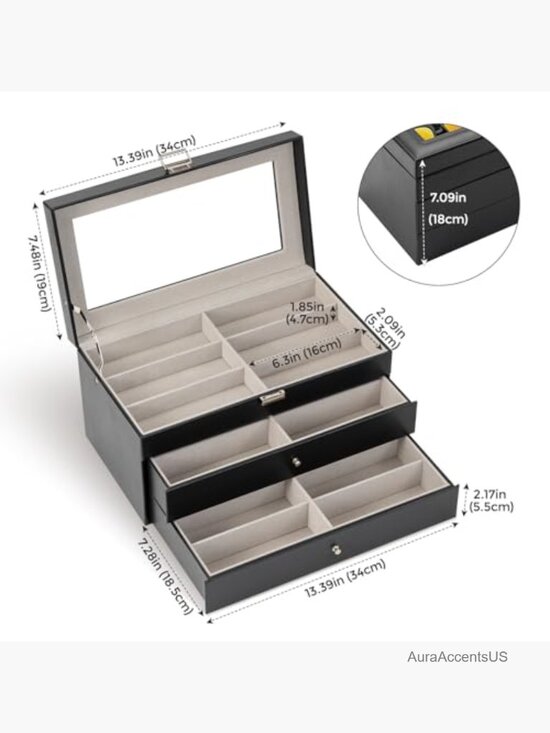 18-Slot Sunglasses Organizer, 3-Layer Leather Eyewear Storage Box, Display main image 7